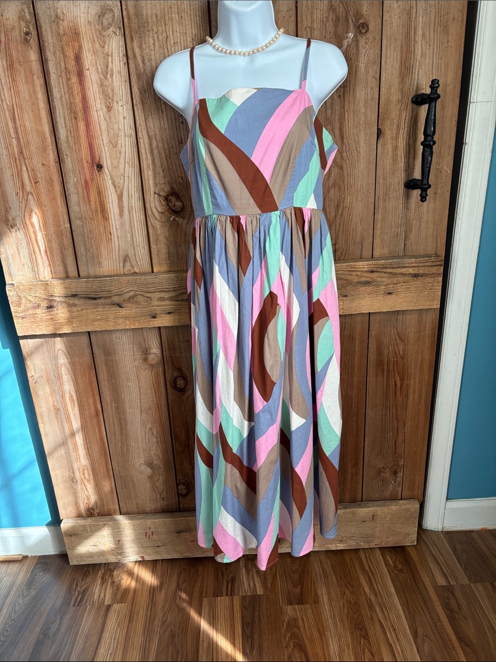 Vero Moda Pastel Multicolor Midi Dress with Strappy Shoulders